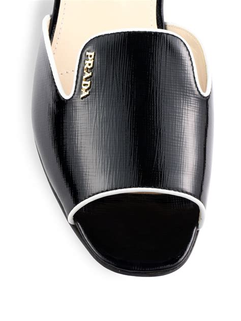 prada bicolor saffiano patent leather slides|Prada Saffiano patent leather slides .